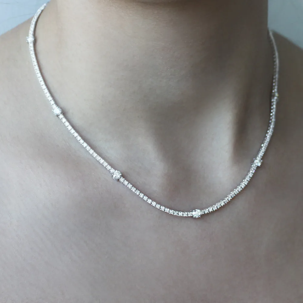 Alternate Diamond Tennis Necklace (5.50 ct.) 2 points and 18 points 4-Prongs Setting in 14K Gold