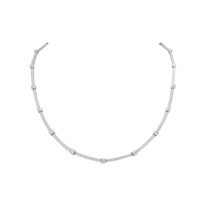 Alternate Diamond Tennis Necklace (5.50 ct.) 2 points and 18 points 4-Prongs Setting in 14K Gold