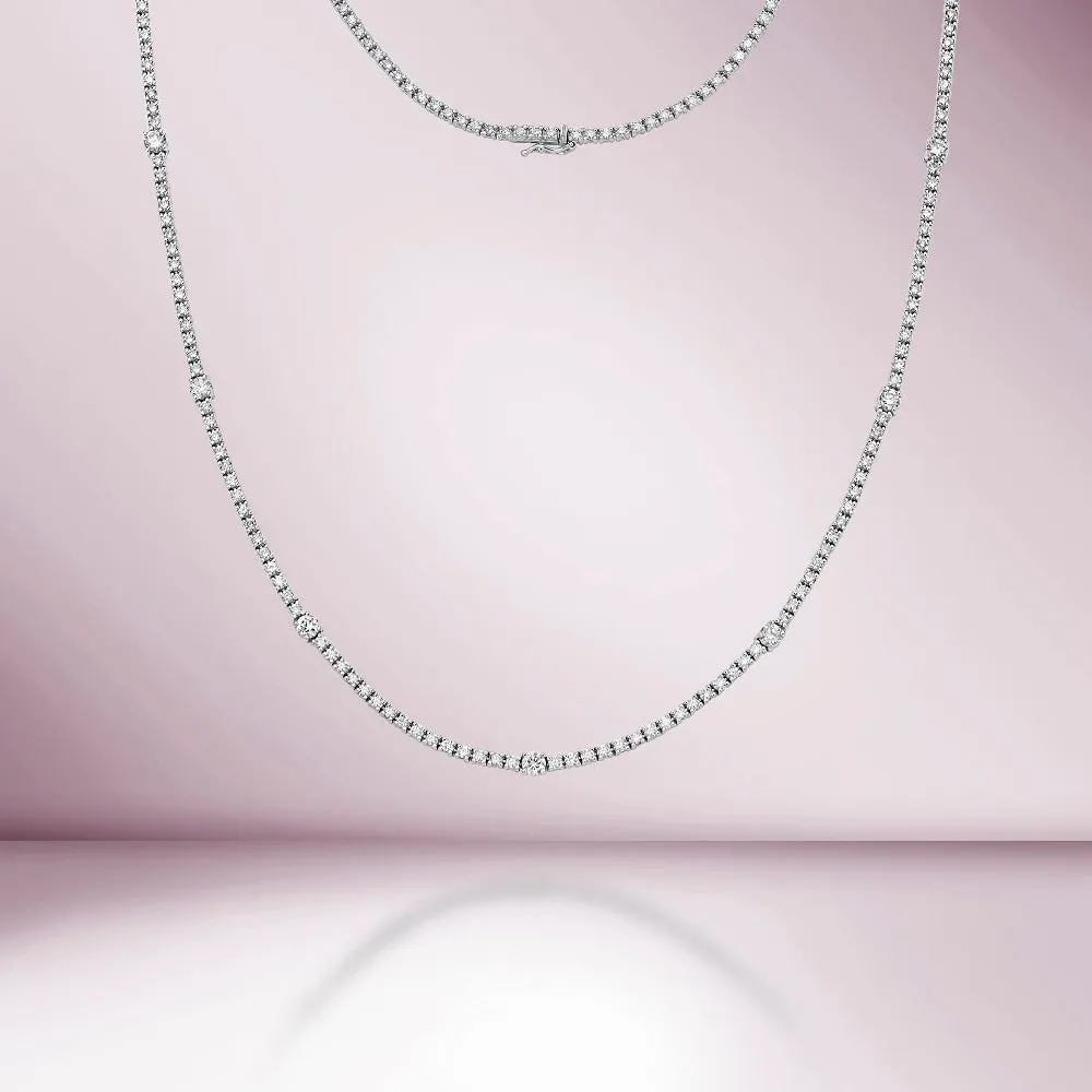 Alternate Diamond Tennis Necklace (5.50 ct.) 2 points and 18 points 4-Prongs Setting in 14K Gold