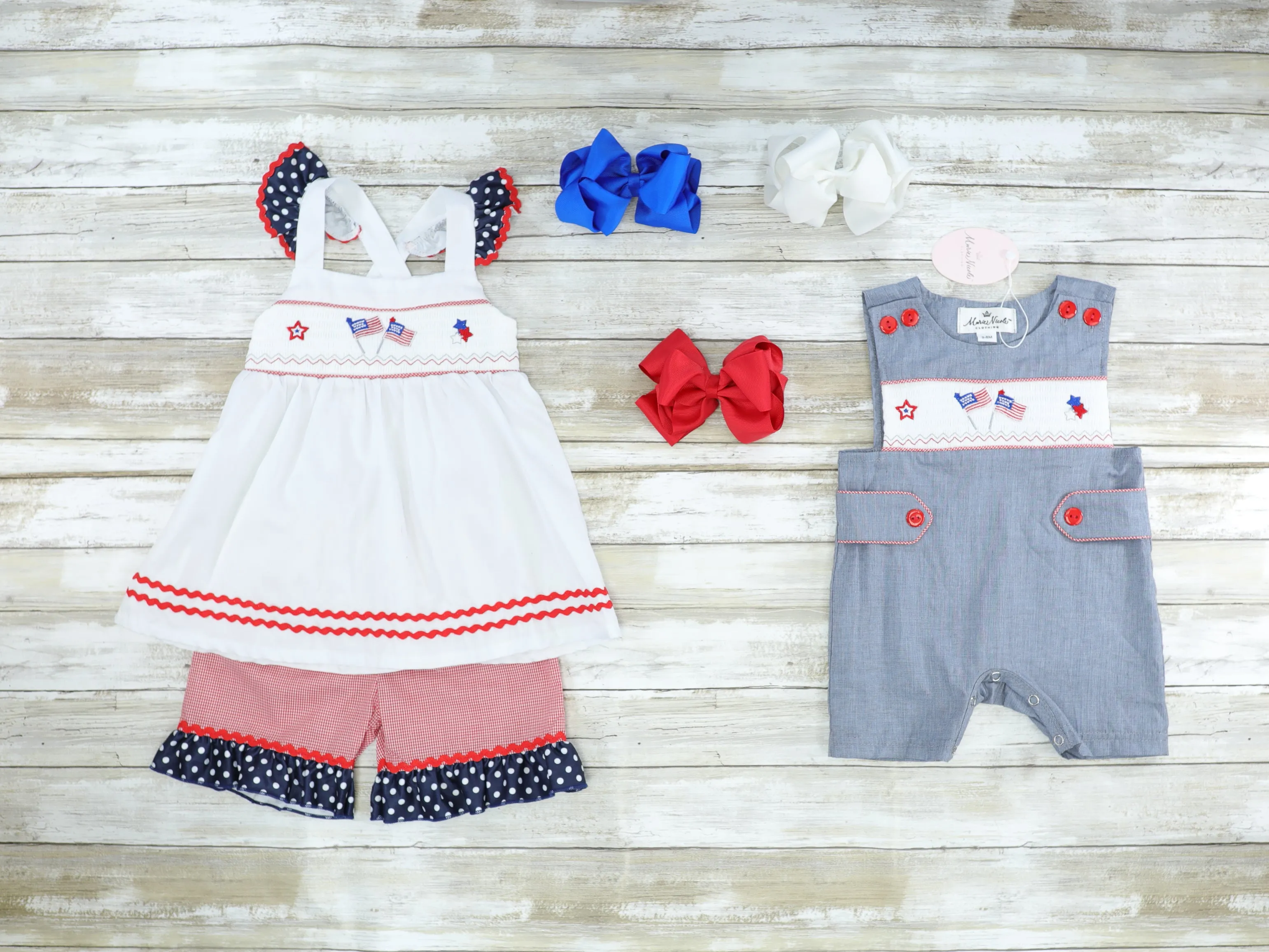 American Flag Smocked Outfit