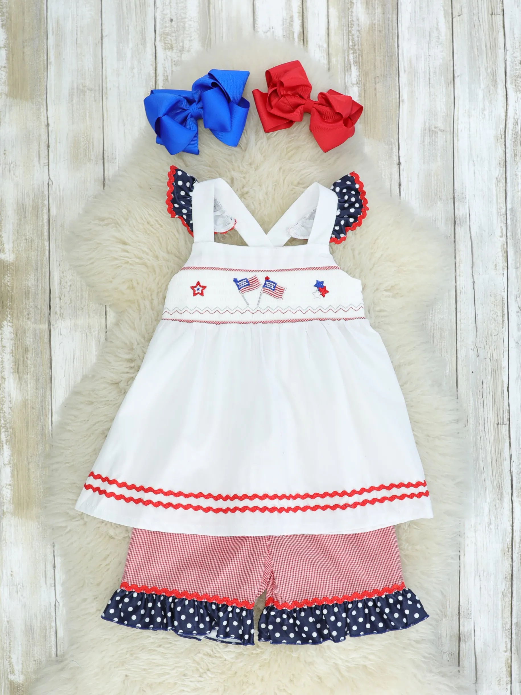 American Flag Smocked Outfit