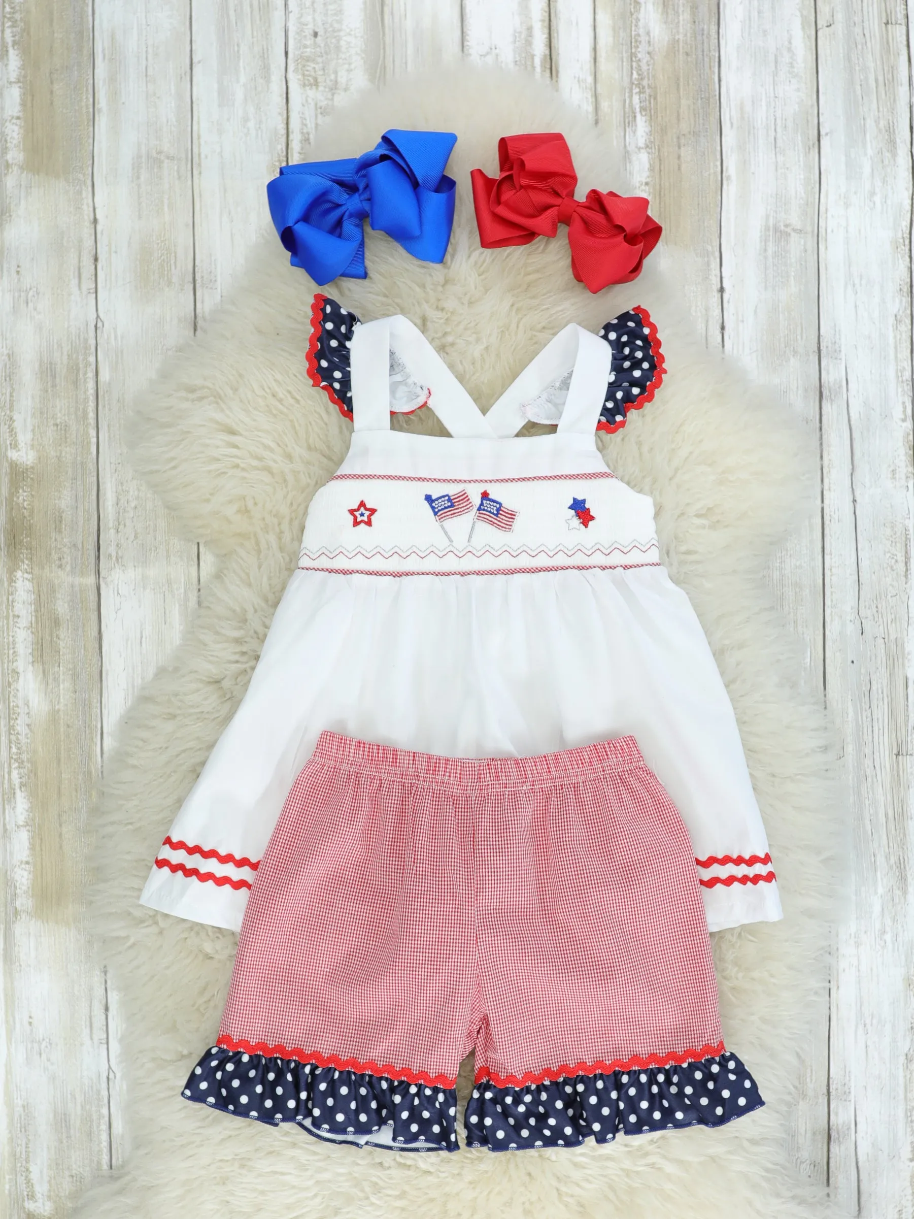 American Flag Smocked Outfit