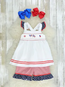 American Flag Smocked Outfit