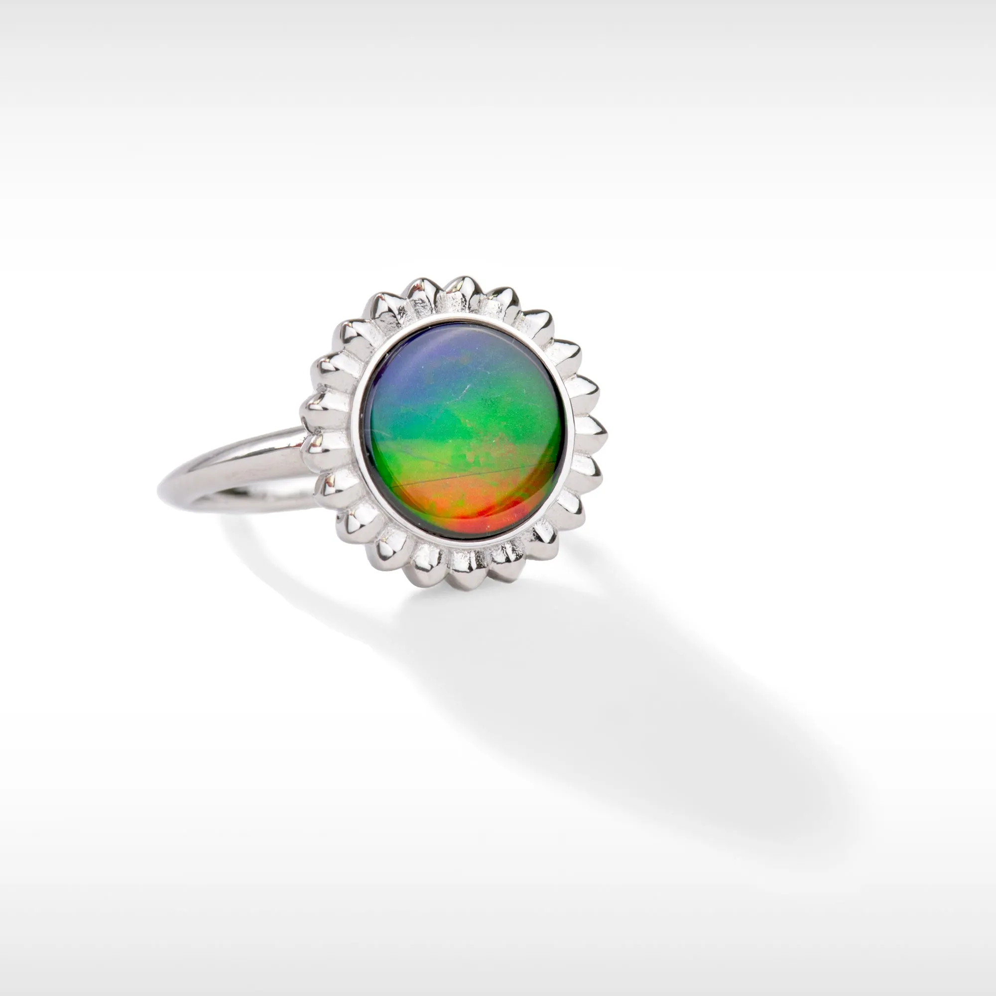 Ammolite Ring Sterling Silver SOLSTICE Round Ammolite Ring