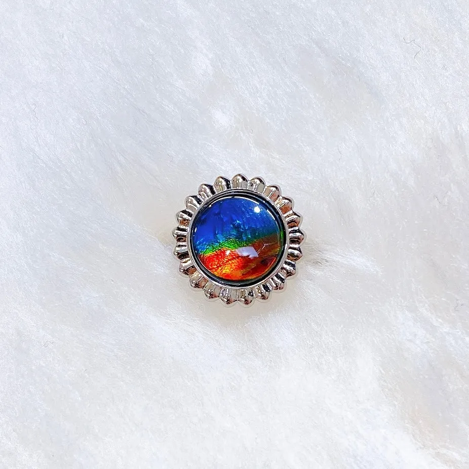 Ammolite Ring Sterling Silver SOLSTICE Round Ammolite Ring