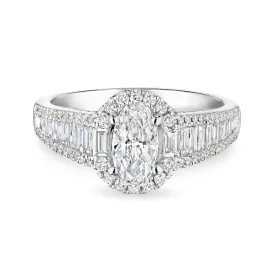 'Anne' Oval Cut Diamond Ring with Baguette and Round Diamonds