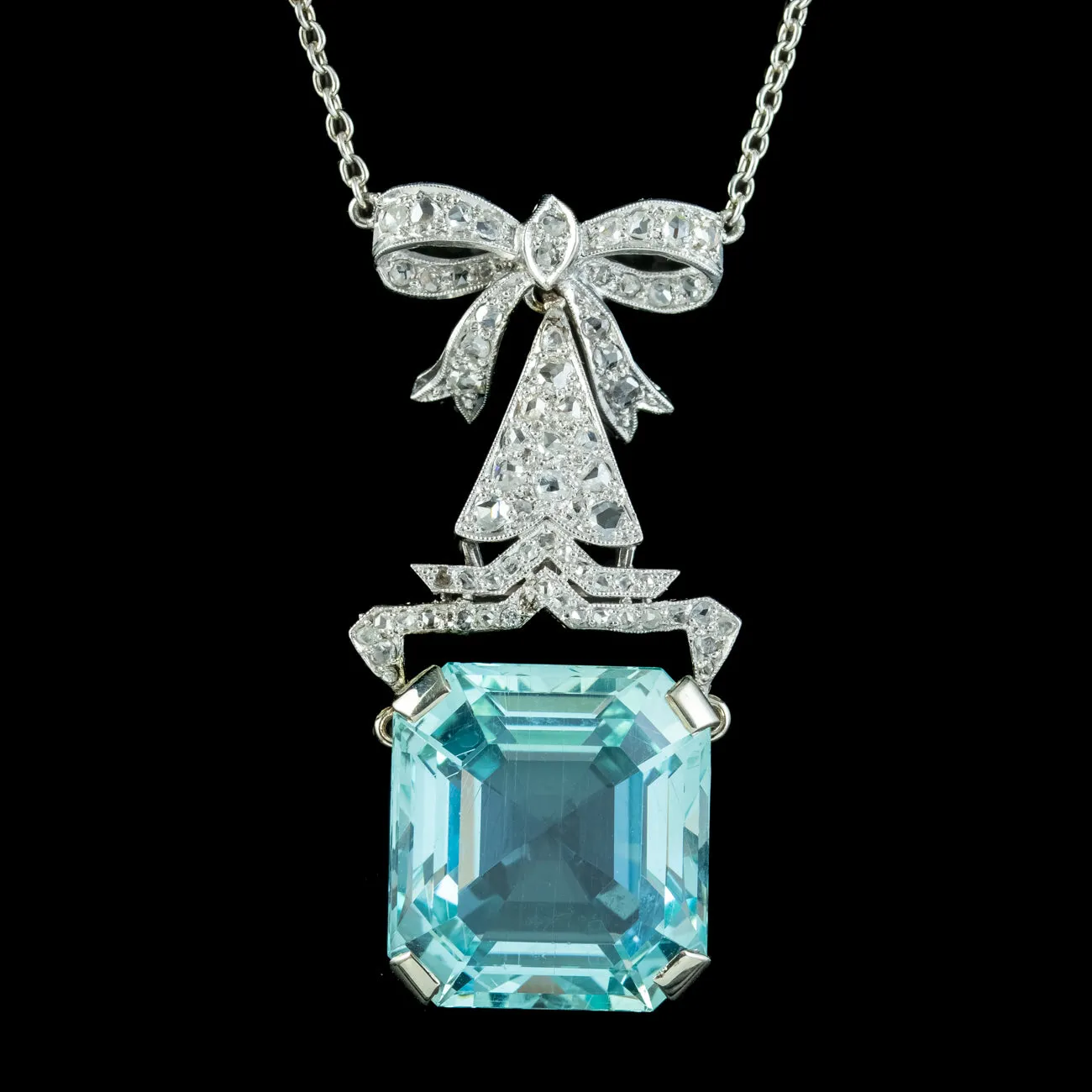 Antique Art Deco Aquamarine Diamond Lavaliere Necklace 30ct Aqua