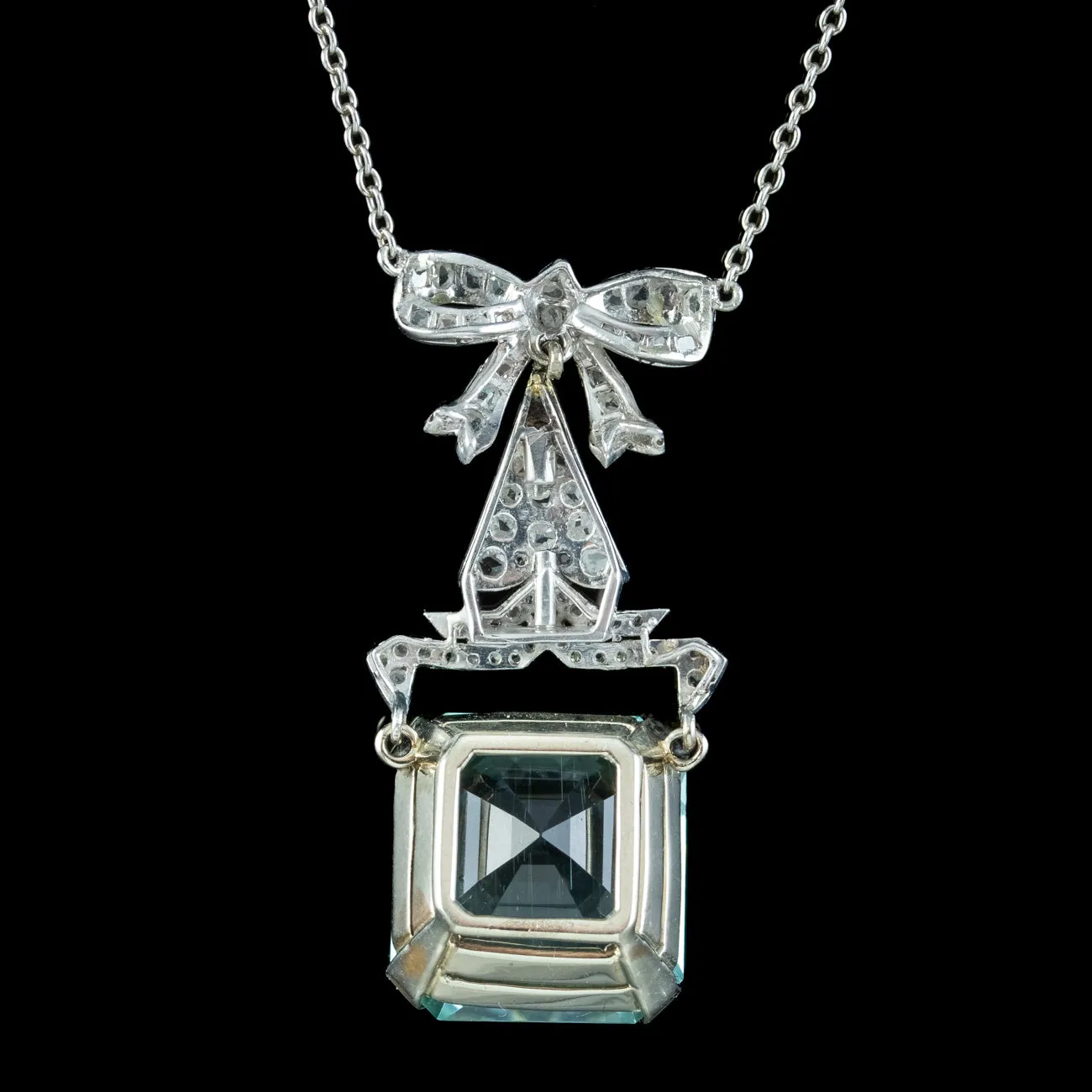 Antique Art Deco Aquamarine Diamond Lavaliere Necklace 30ct Aqua