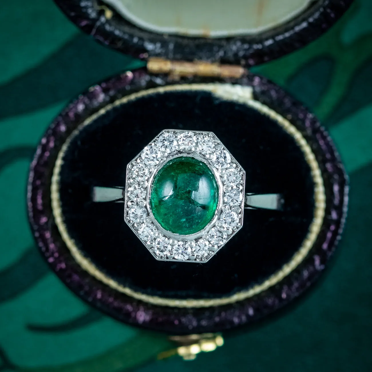 Antique Art Deco Emerald Diamond Cluster Ring 1.6ct Emerald