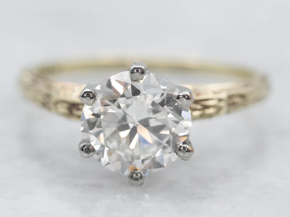 Antique European Cut Diamond Solitaire Engagement Ring