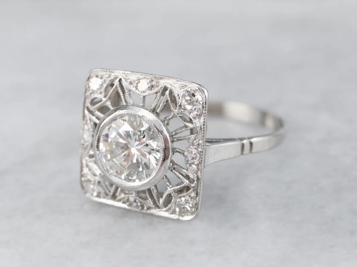 Antique Platinum and Diamond Cocktail Ring