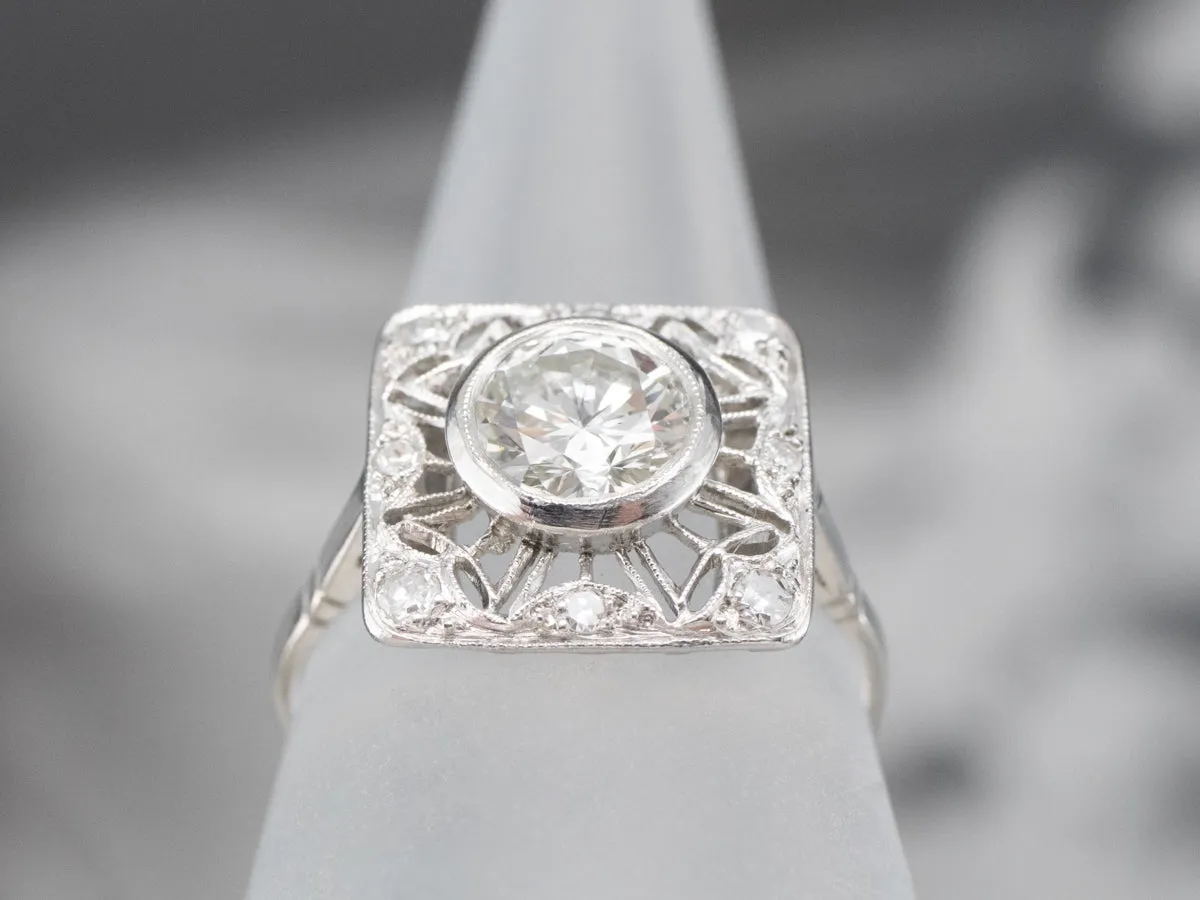 Antique Platinum and Diamond Cocktail Ring