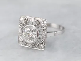 Antique Platinum and Diamond Cocktail Ring