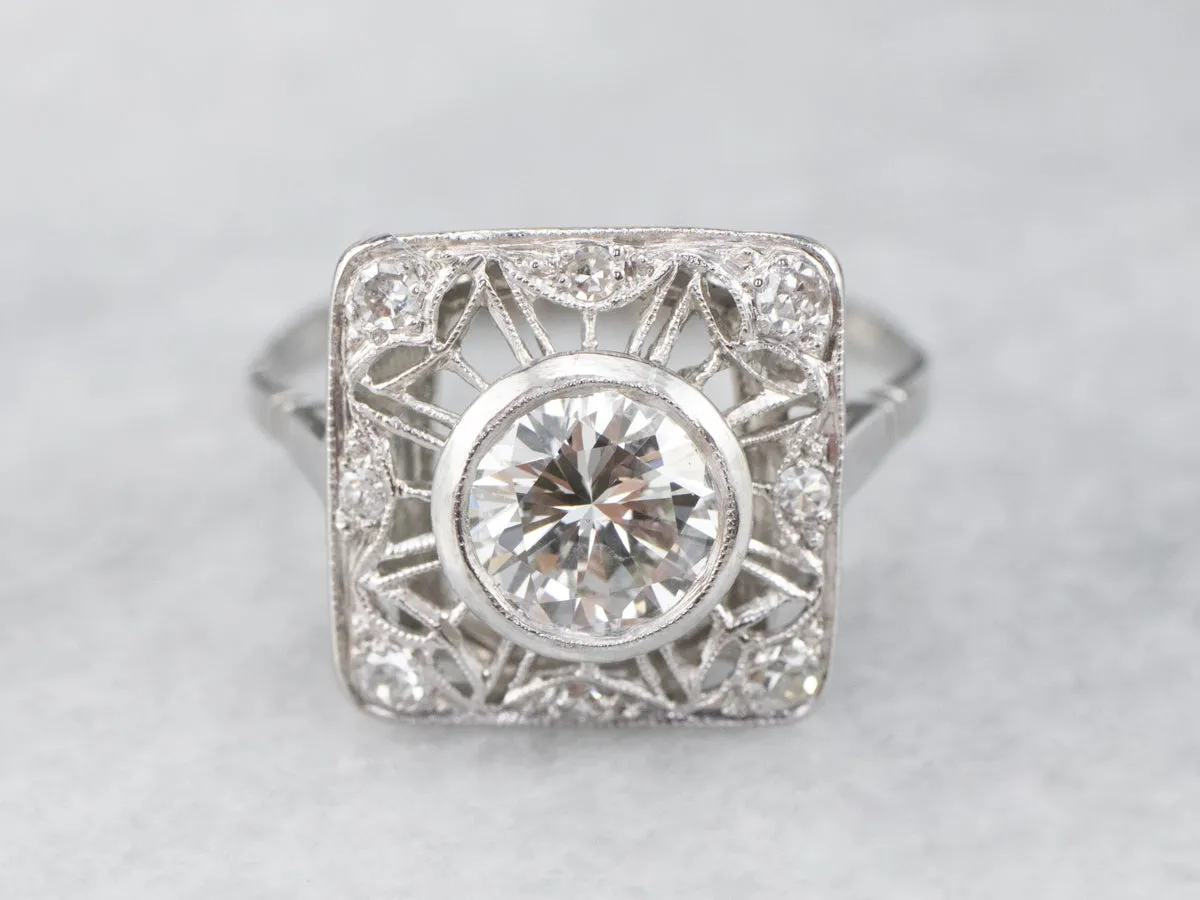 Antique Platinum and Diamond Cocktail Ring