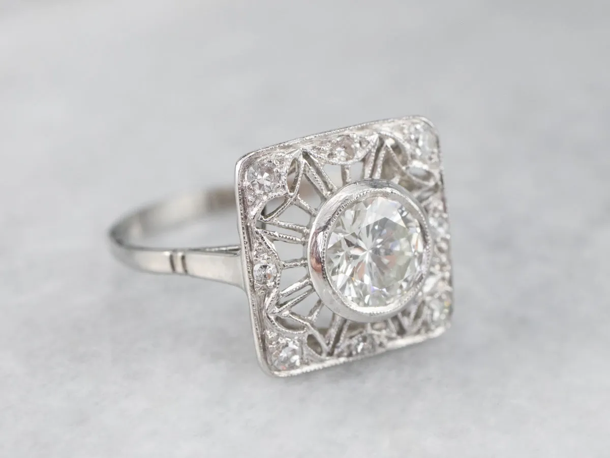 Antique Platinum and Diamond Cocktail Ring