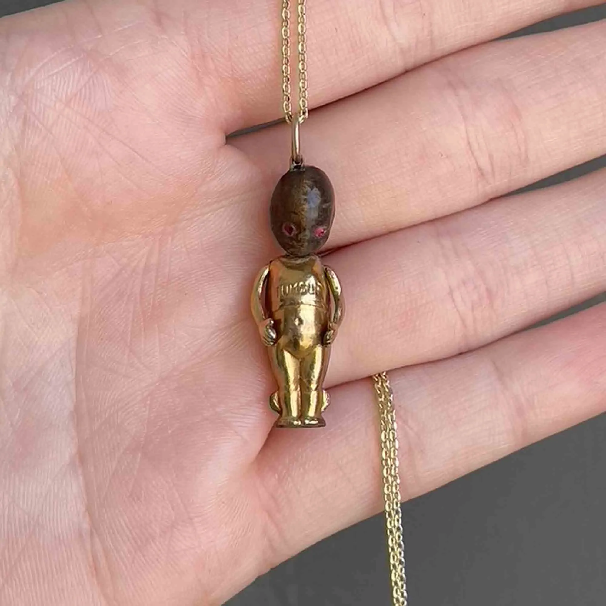 Antique Thumbs Up Touch Wood Pendant Necklace