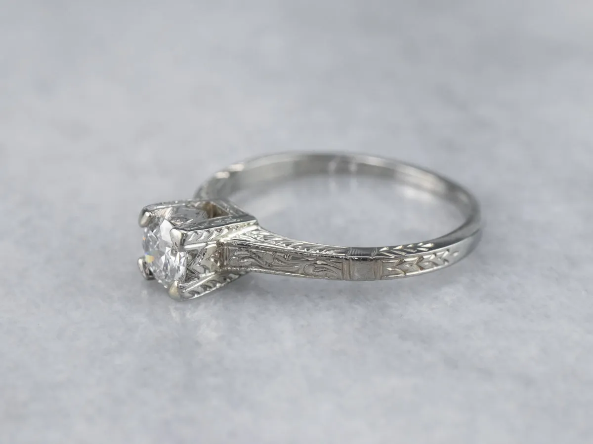 Antique Transition Cut Diamond Solitaire Engagement Ring