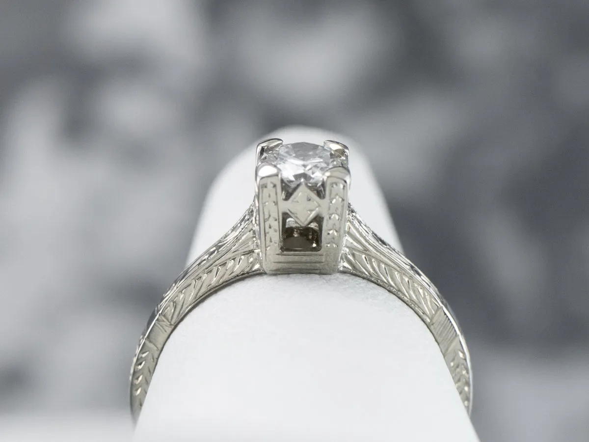 Antique Transition Cut Diamond Solitaire Engagement Ring