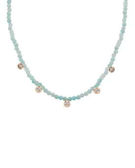 Apatite Gemstone & Five diamonds Necklace - 14K Rose Gold