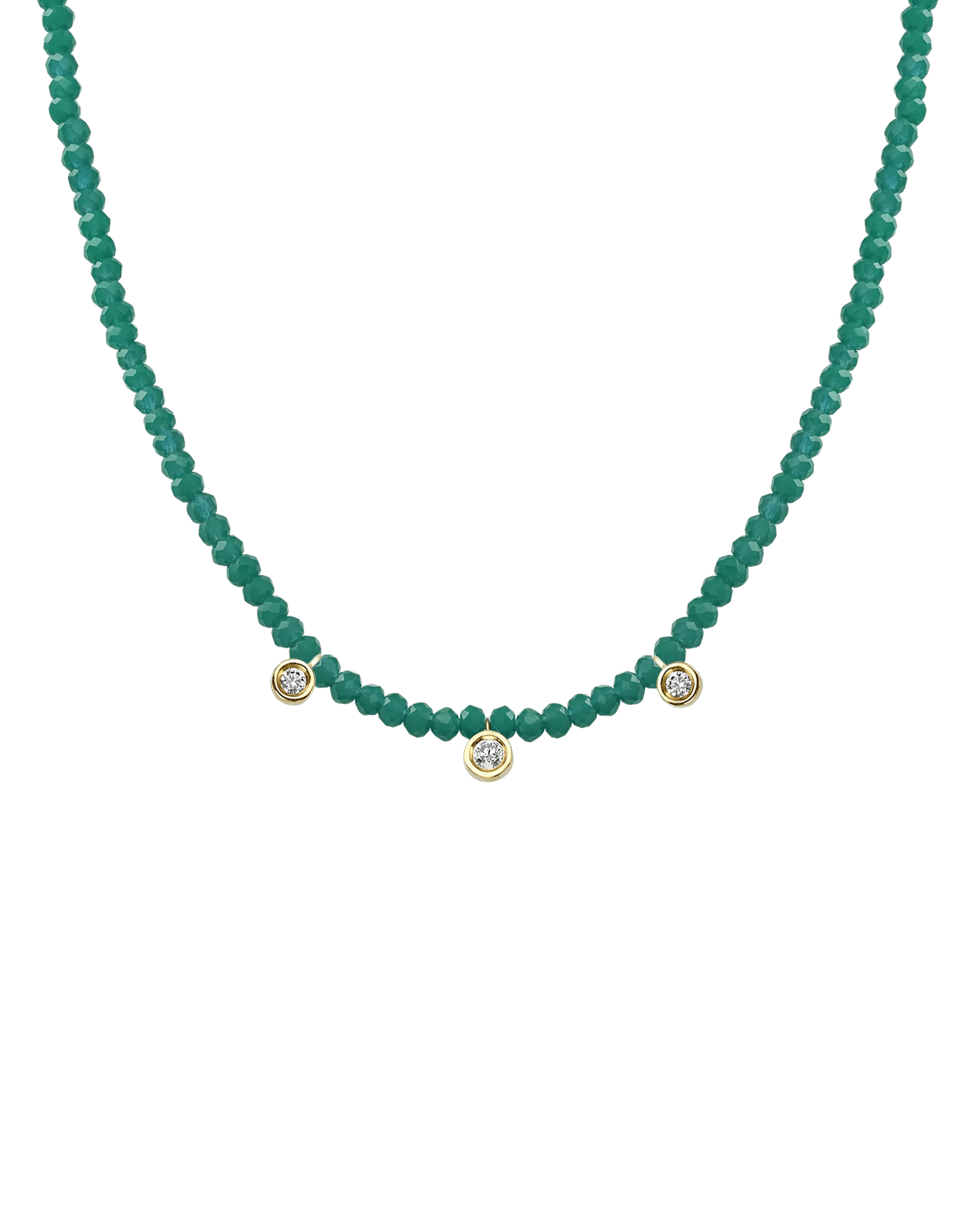 Apatite Gemstone & Three diamonds Necklace - 14K White Gold