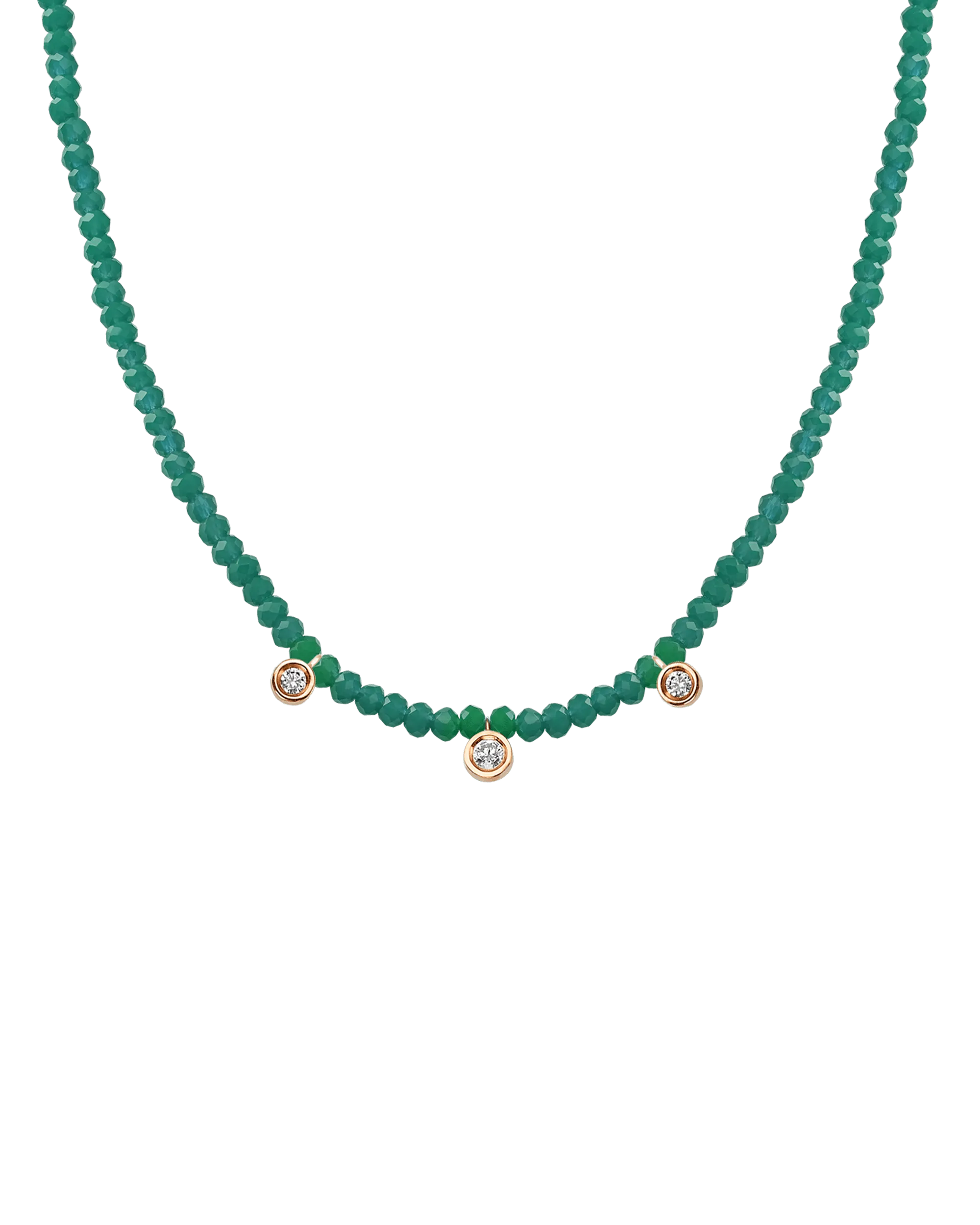 Apatite Gemstone & Three diamonds Necklace - 14K White Gold