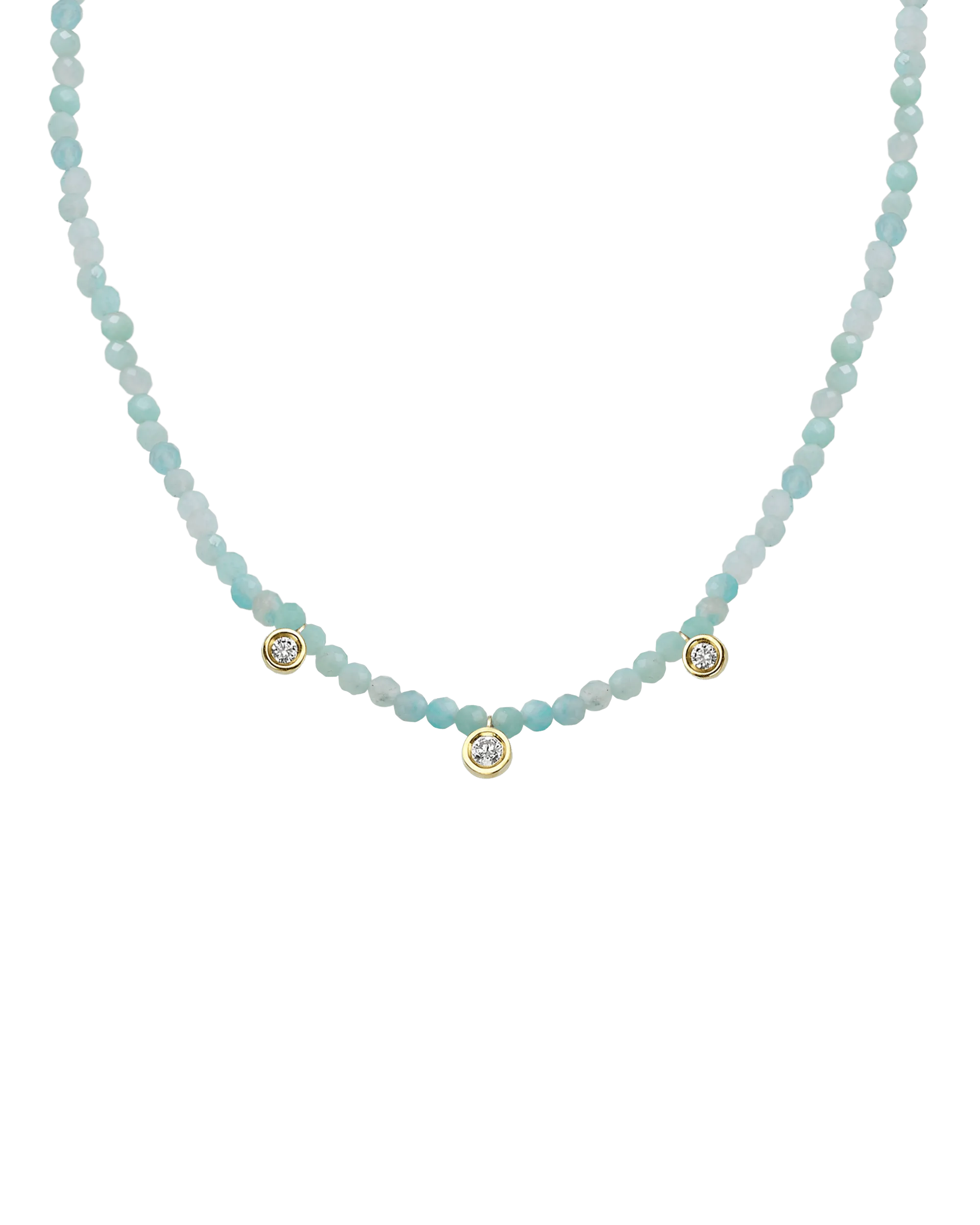 Apatite Gemstone & Three diamonds Necklace - 14K White Gold