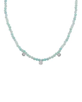 Apatite Gemstone & Three diamonds Necklace - 14K White Gold