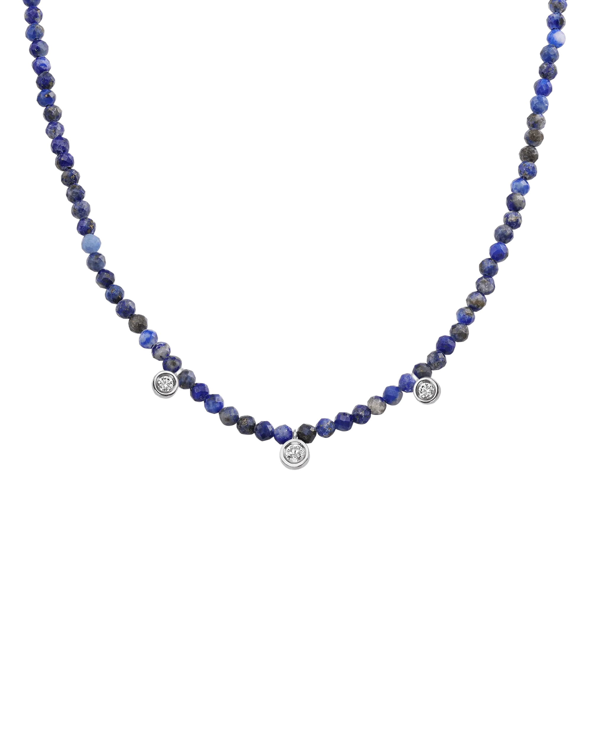 Apatite Gemstone & Three diamonds Necklace - 14K White Gold