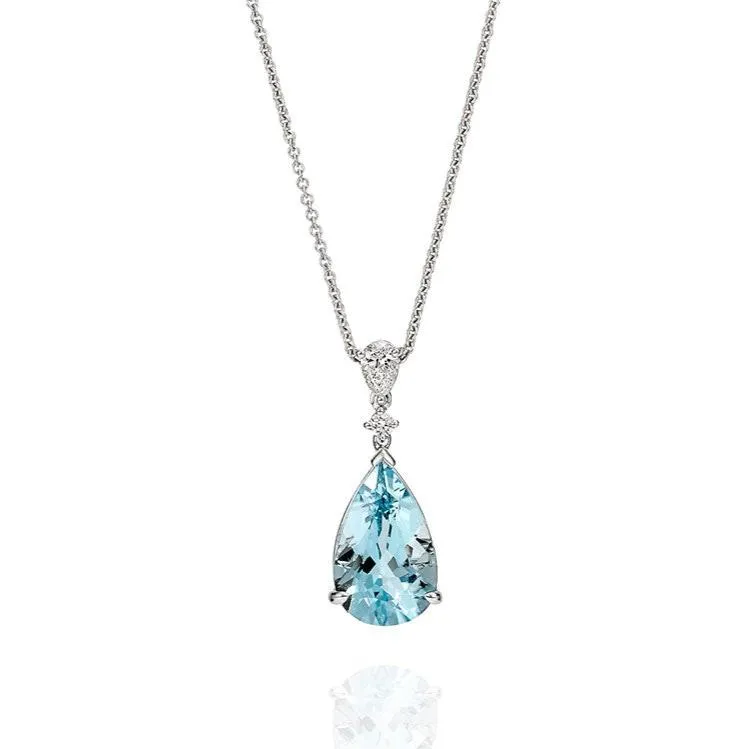 Aquamarine & Diamond Drop Pendant