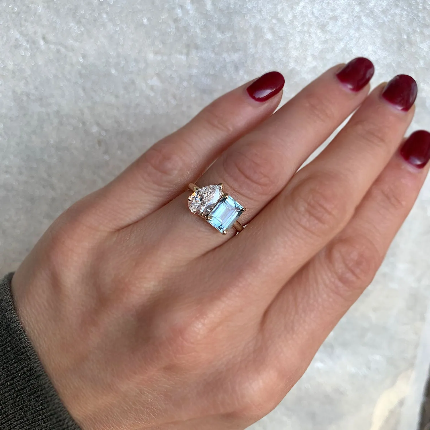 Aquamarine & Lab-Created Pear Diamond Moi et Toi Ring Set