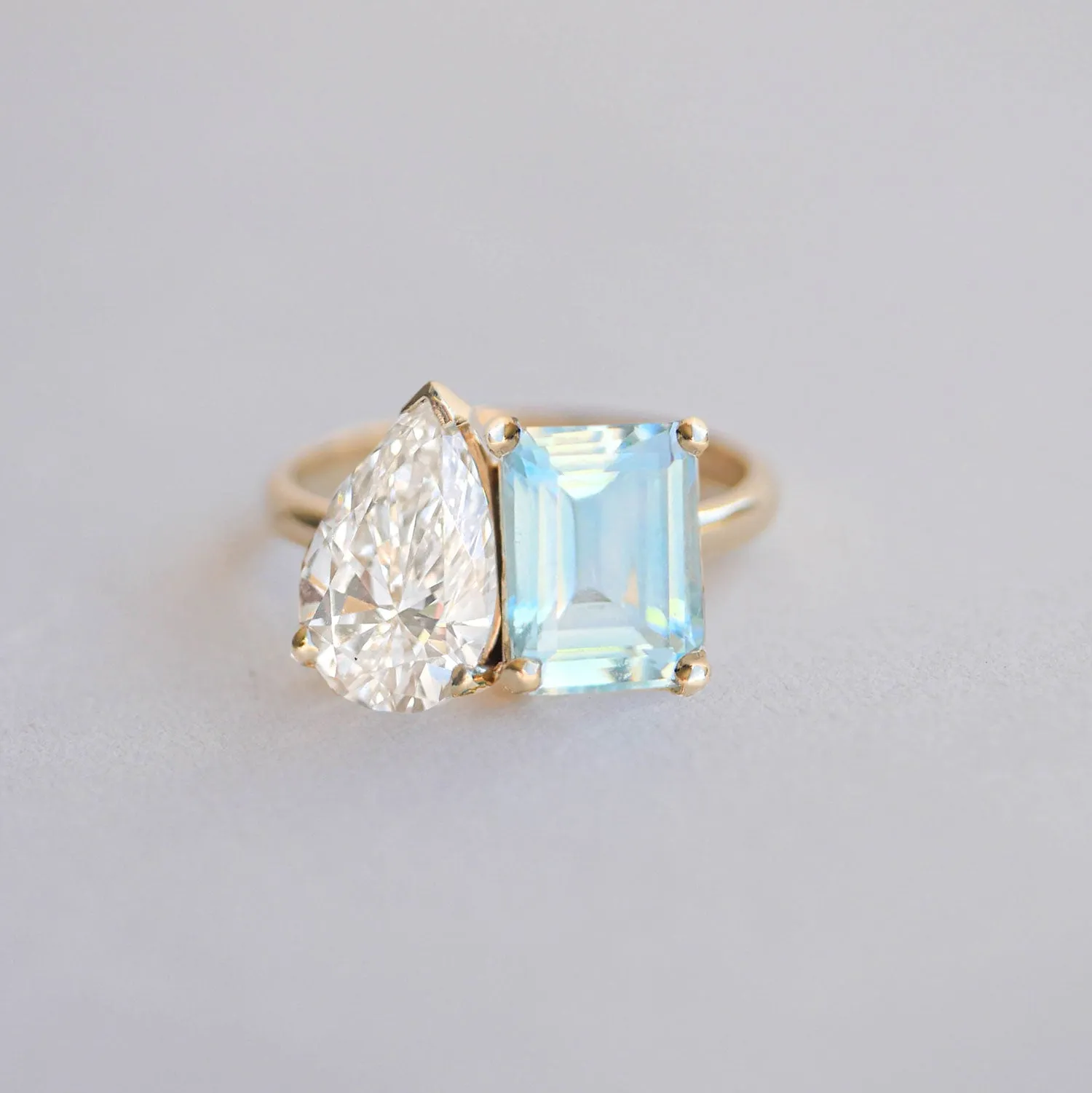 Aquamarine & Lab-Created Pear Diamond Moi et Toi Ring Set