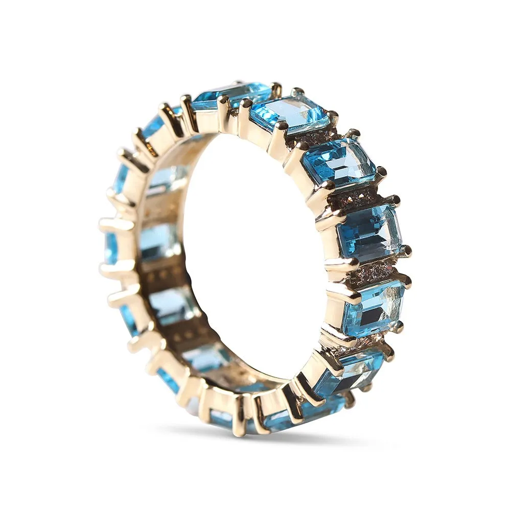 AQUAMARINE AND DIAMOND EMERALD CUT ETERNITY BAND