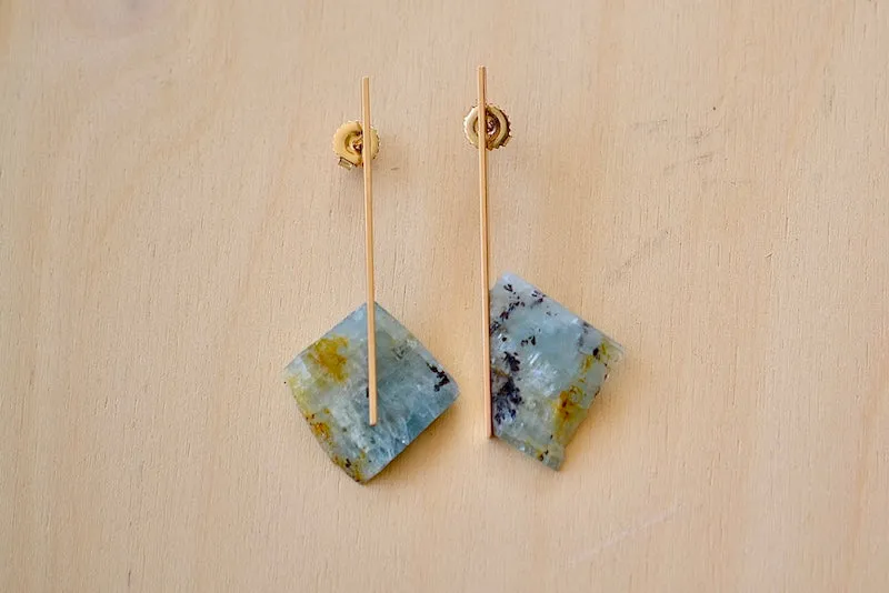 Aquamarine on Plate Stud Earrings