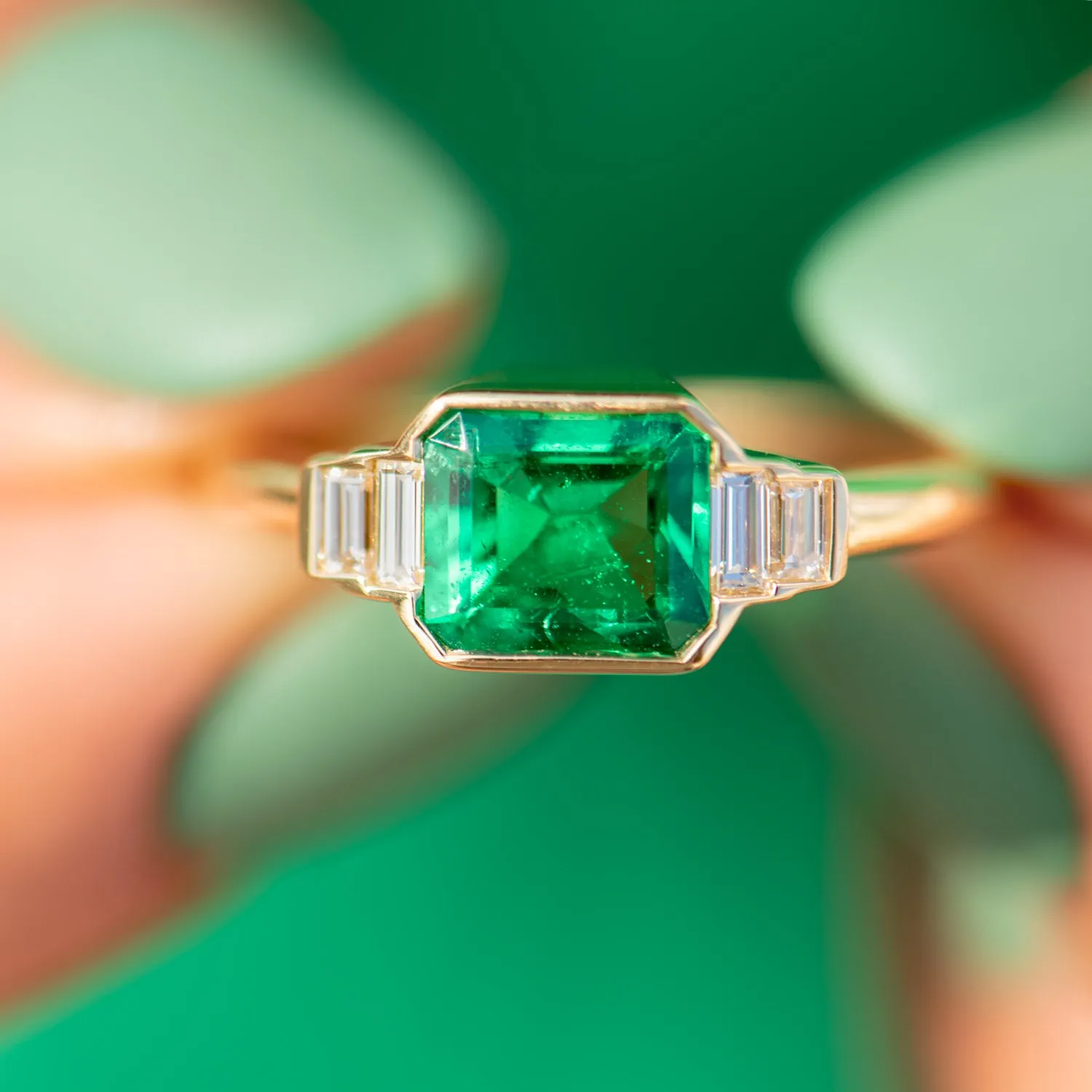 Art Deco Emerald Engagement Ring with Baguette Diamonds