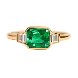 Art Deco Emerald Engagement Ring with Baguette Diamonds