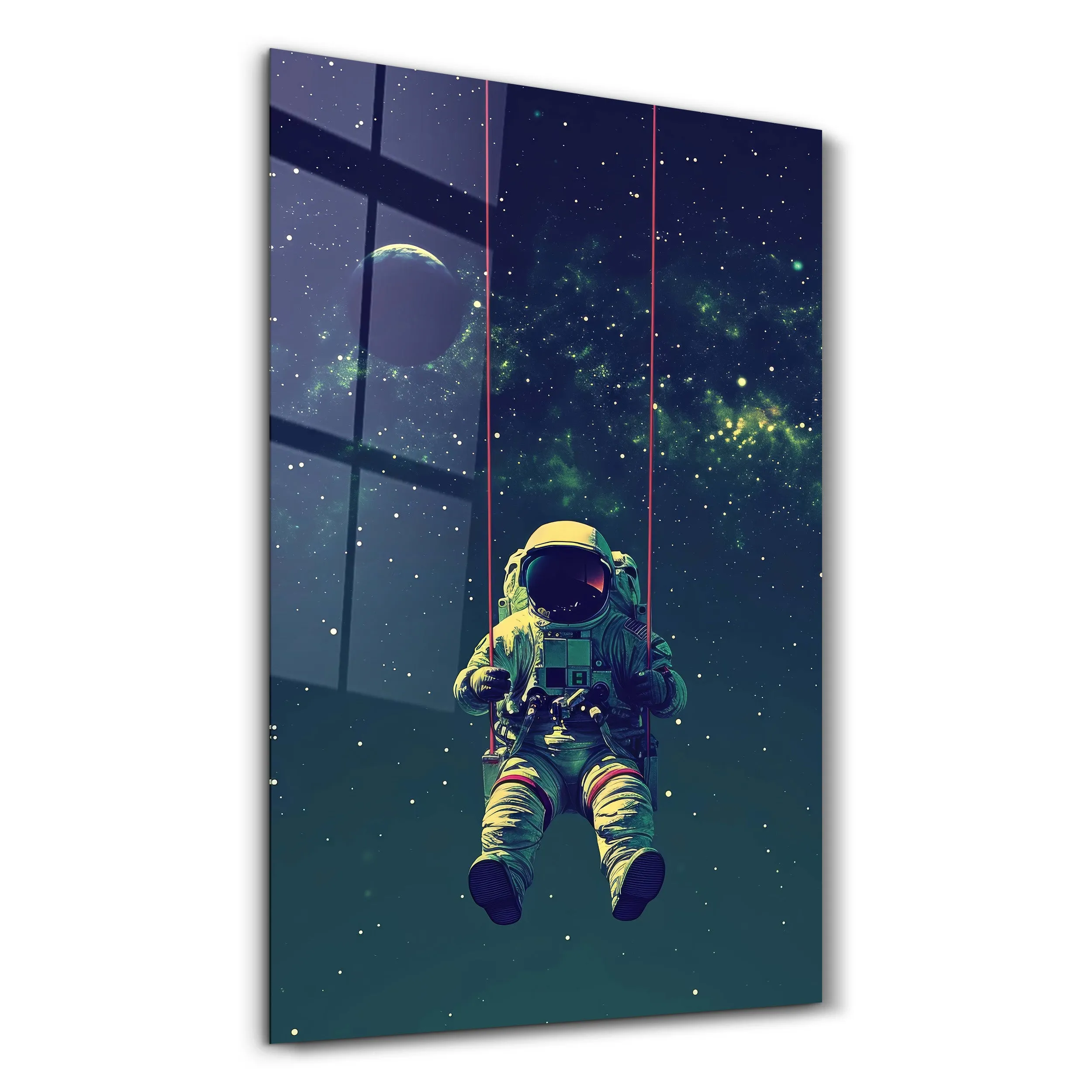 Astronaut on Swing - Designers Collection Glass Wall Art