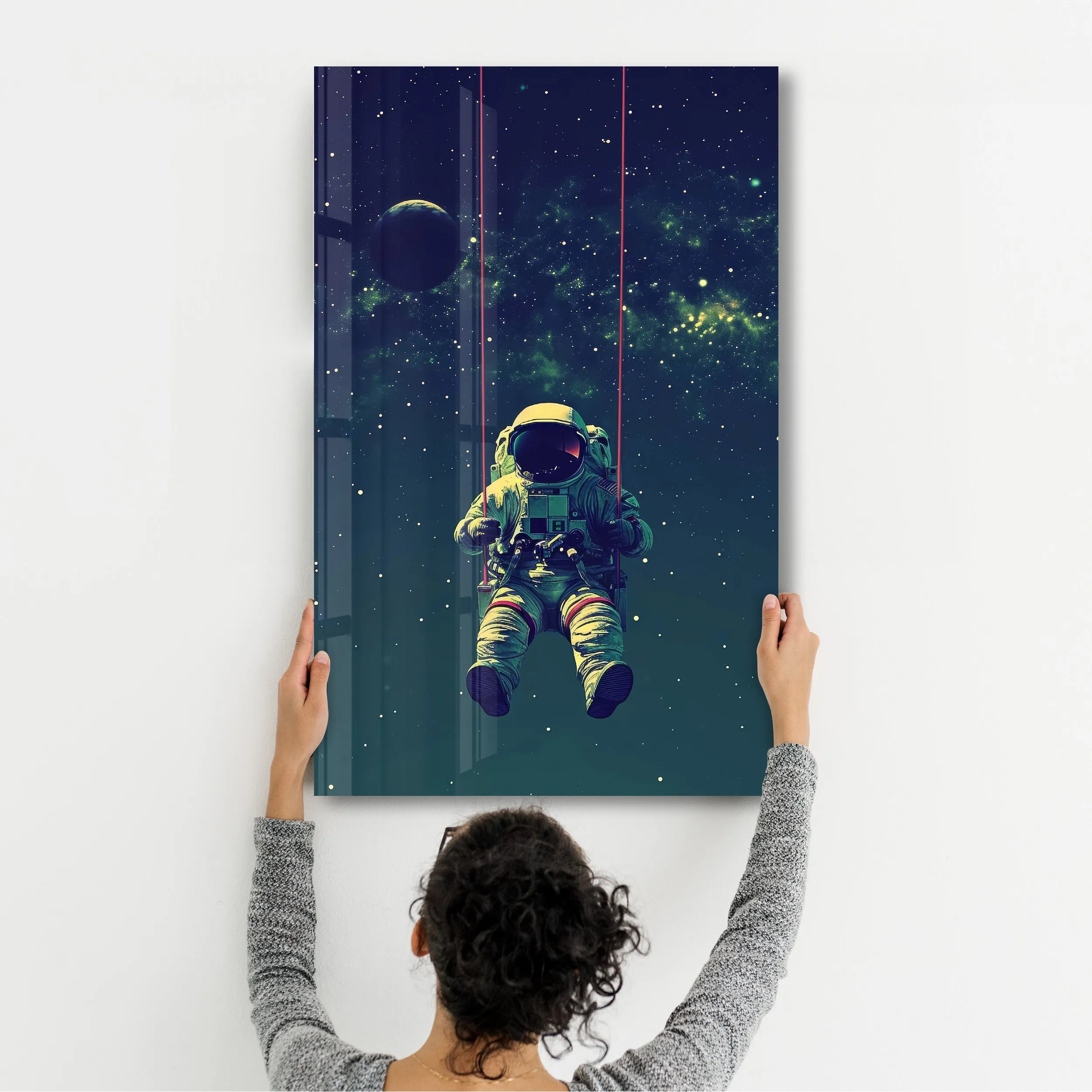 Astronaut on Swing - Designers Collection Glass Wall Art