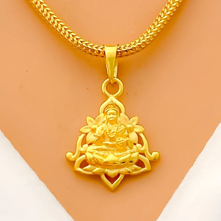 Attractive Flower Accented 22k Gold Lakshmi Pendant