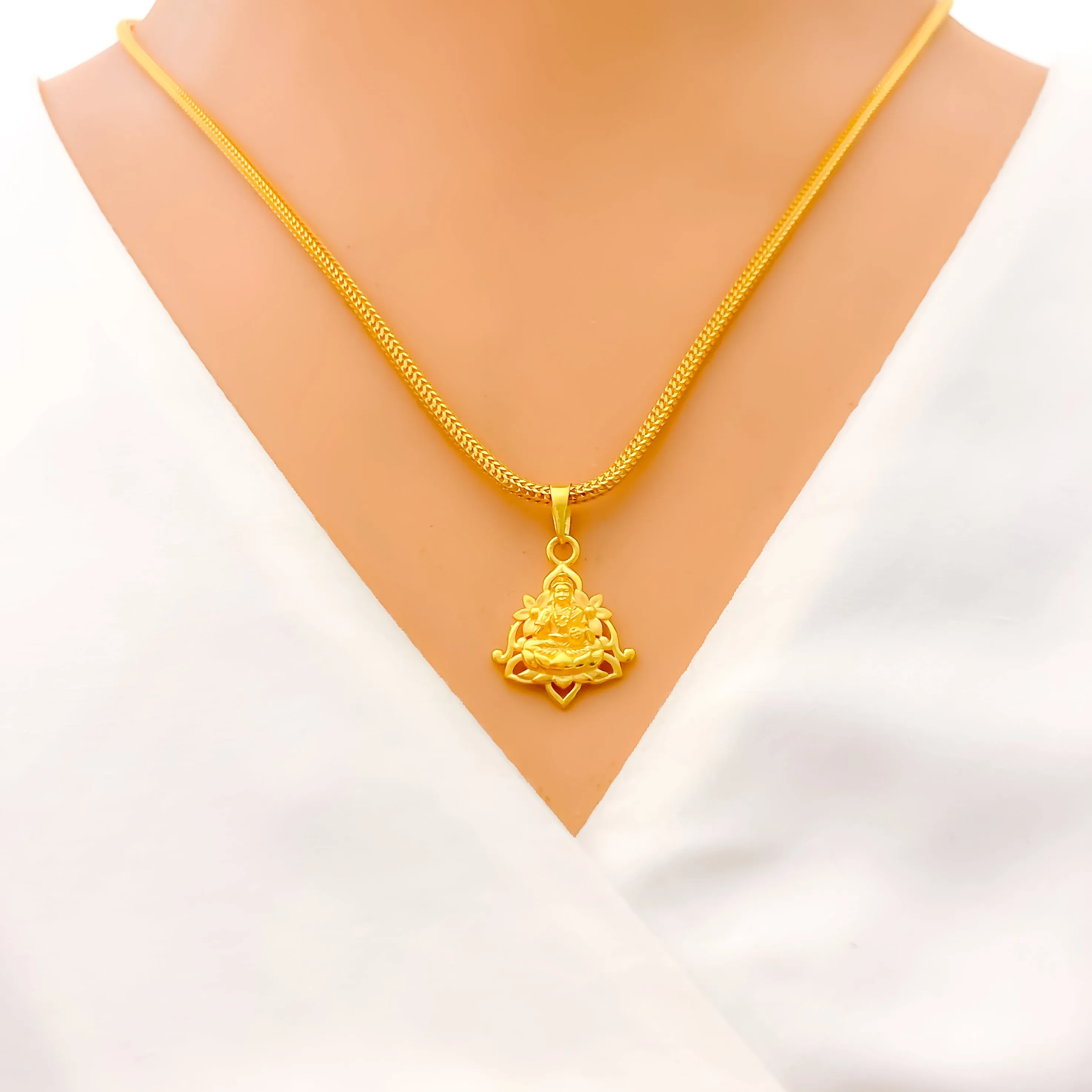 Attractive Flower Accented 22k Gold Lakshmi Pendant