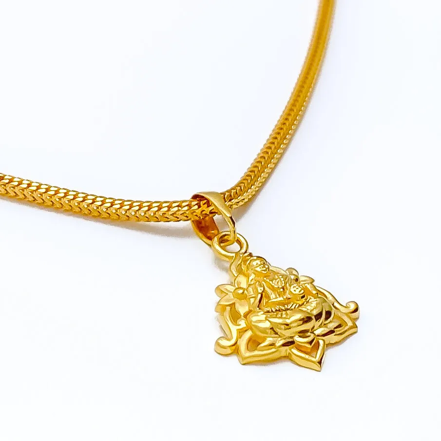 Attractive Flower Accented 22k Gold Lakshmi Pendant