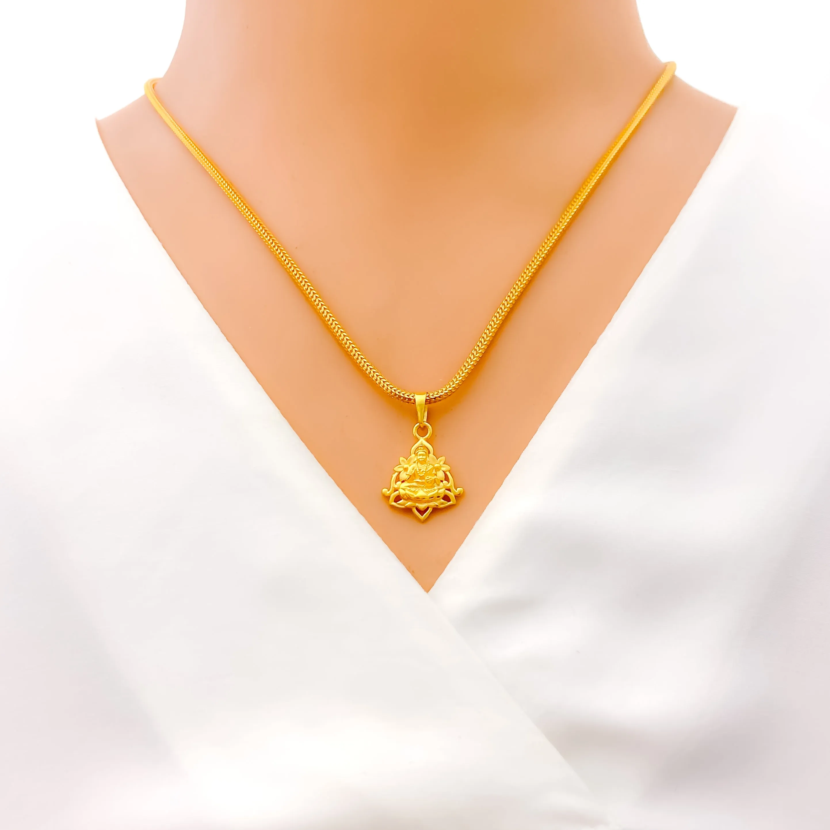 Attractive Flower Accented 22k Gold Lakshmi Pendant