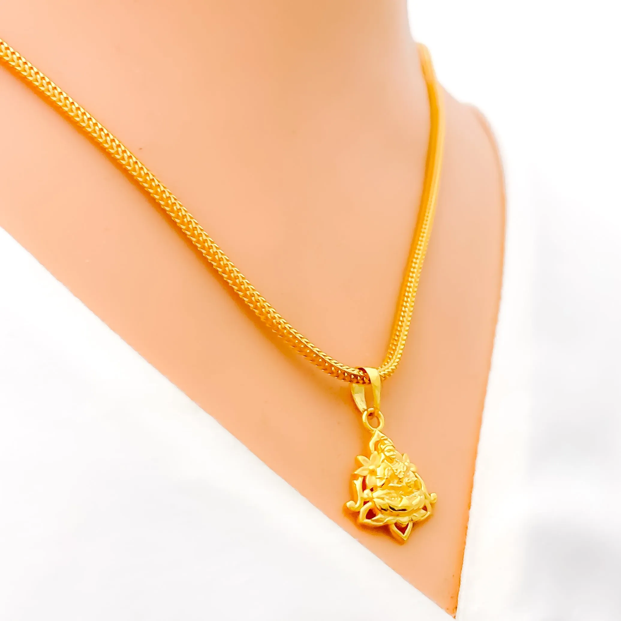 Attractive Flower Accented 22k Gold Lakshmi Pendant