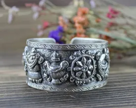 Auspicious Symbols Sterling Silver Cuff Bracelet