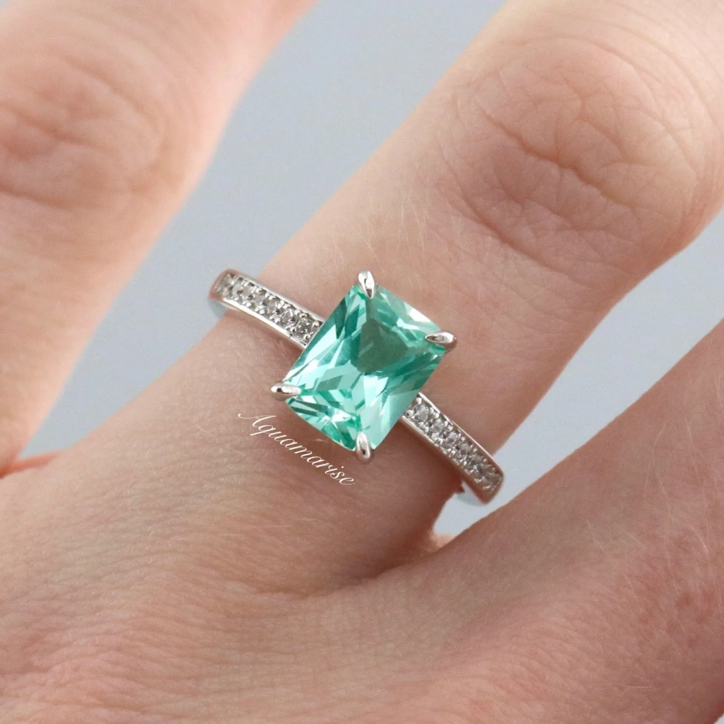 Ava Mint Green Sapphire Ring- Sterling Silver