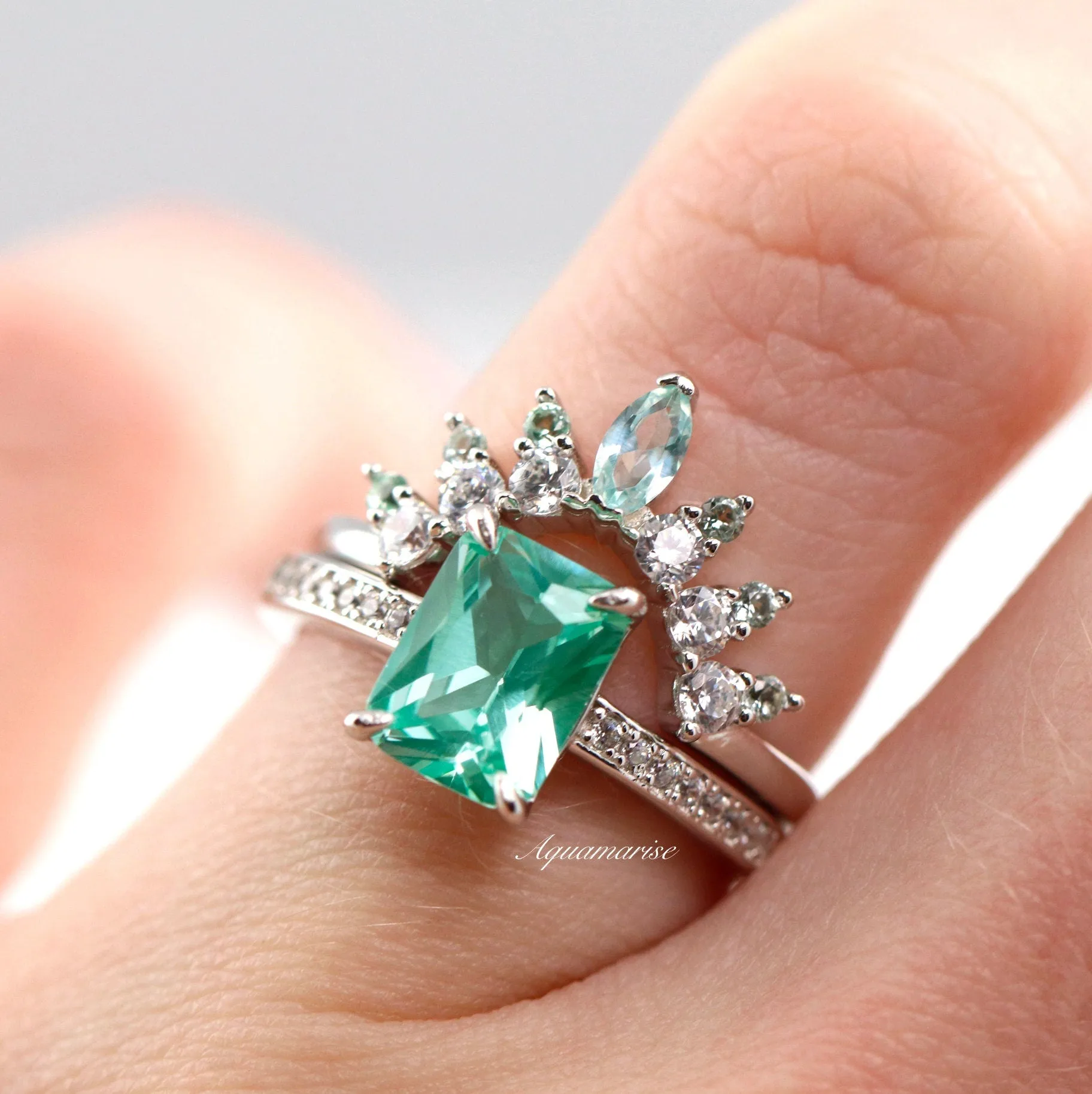 Ava Mint Green Sapphire Ring- Sterling Silver