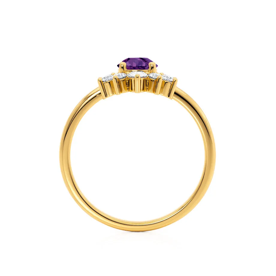 BALLET - Chatham® Pear Alexandrite & Diamond Half Halo Tiara Ring 18k Yellow Gold