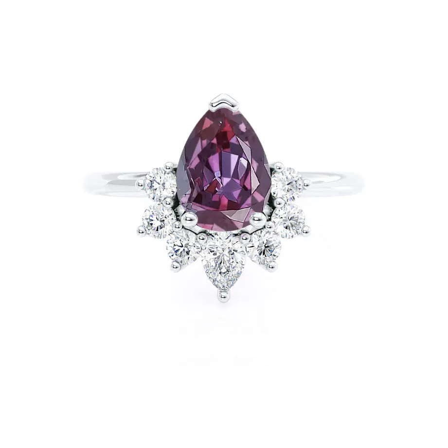 BALLET - Chatham® Pear Alexandrite & Diamond Half Halo Tiara Ring Platinum 950