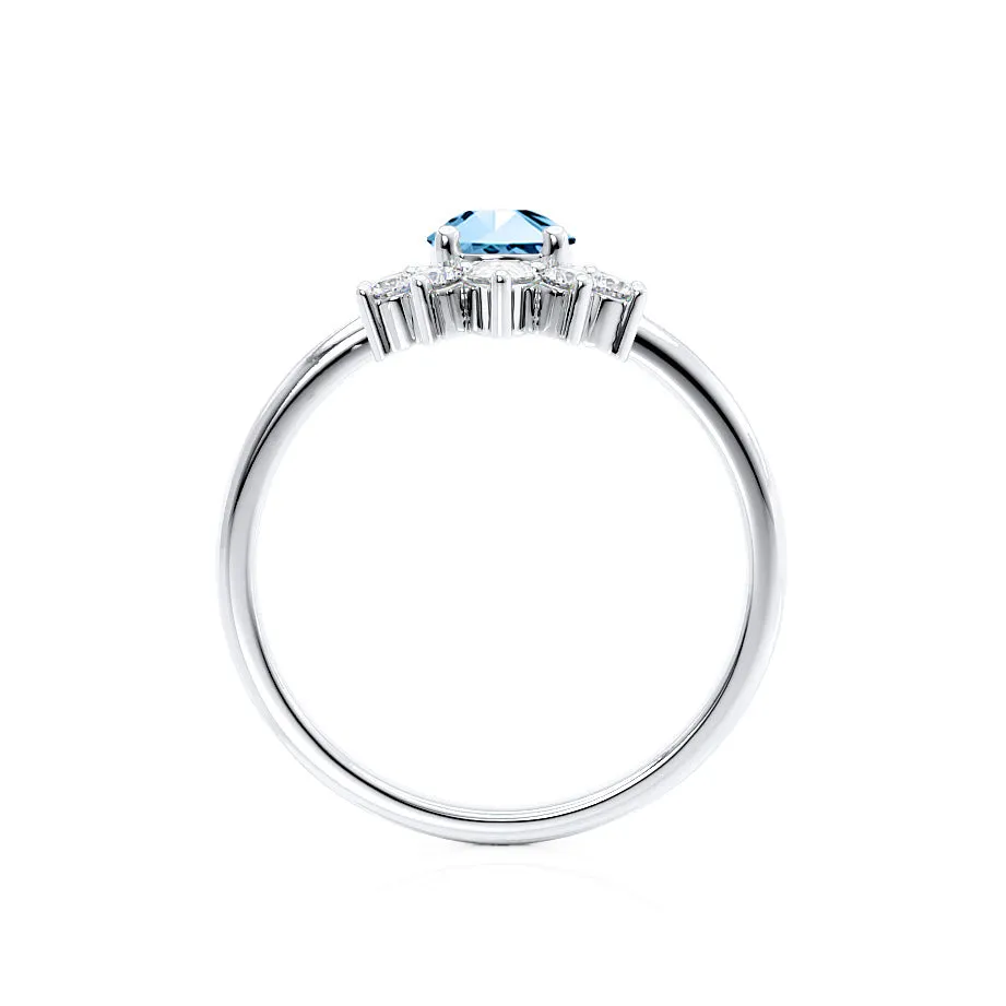 BALLET - Chatham® Pear Aqua Spinel & Diamond Half Halo Tiara Ring 18k White Gold