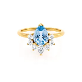 BALLET - Chatham® Pear Aqua Spinel & Diamond Half Halo Tiara Ring 18k Yellow Gold