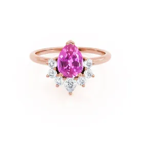 BALLET - Chatham® Pear Pink Sapphire & Diamond Half Halo Tiara Ring 18k Rose Gold